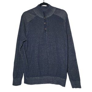 Express Men's Navy Pullover Button Ribbed Sleeve Sweater Size Large Preppy Fall